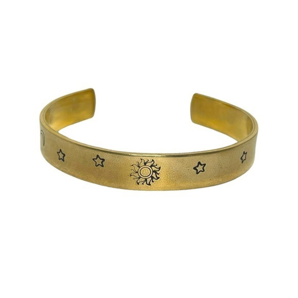 Handmade stamped celestial adjustable stackable‎ gold tone brass bracelet